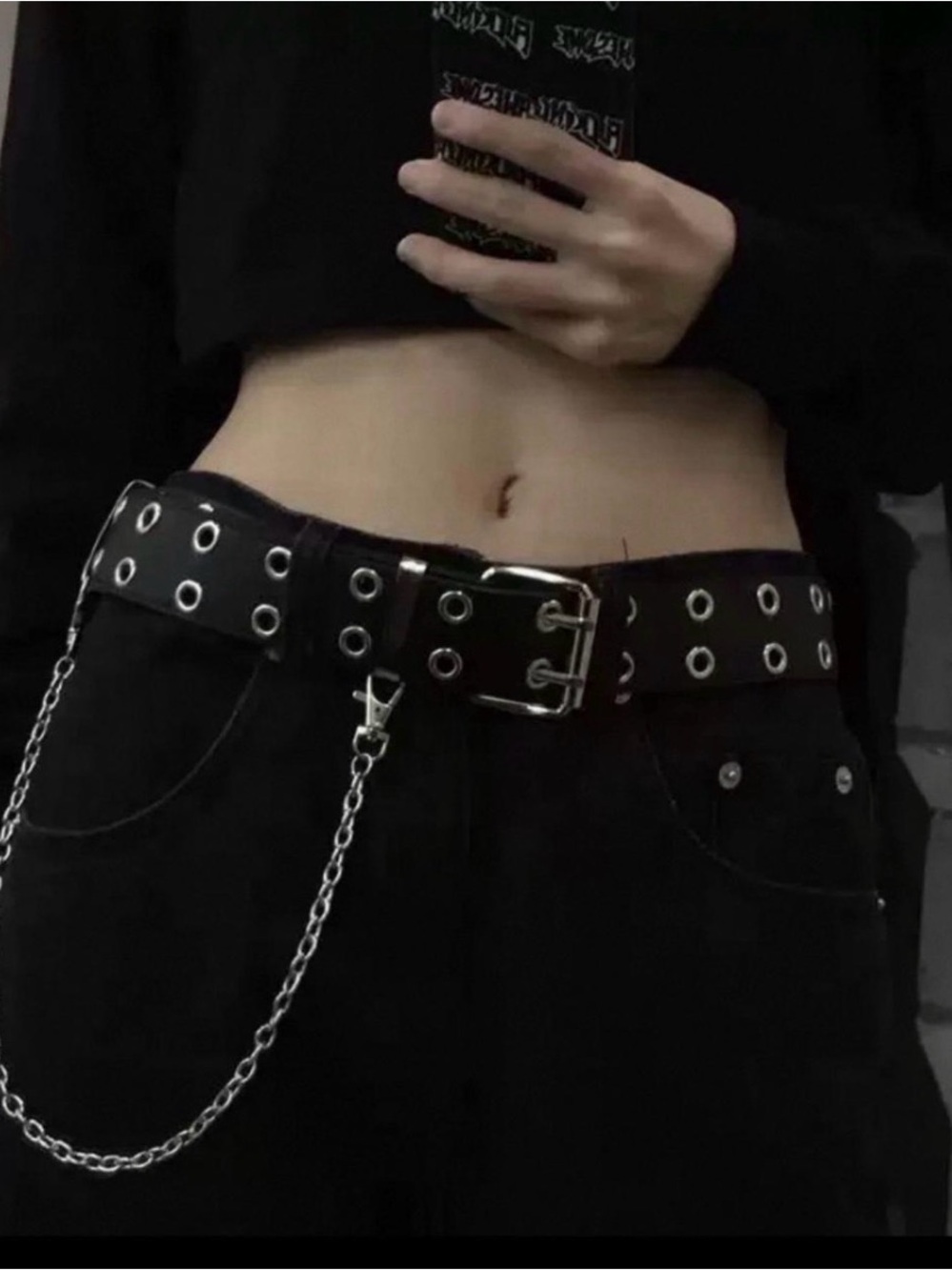 Black Double Grommet Belt ONLY Chain not included - Women Accessories